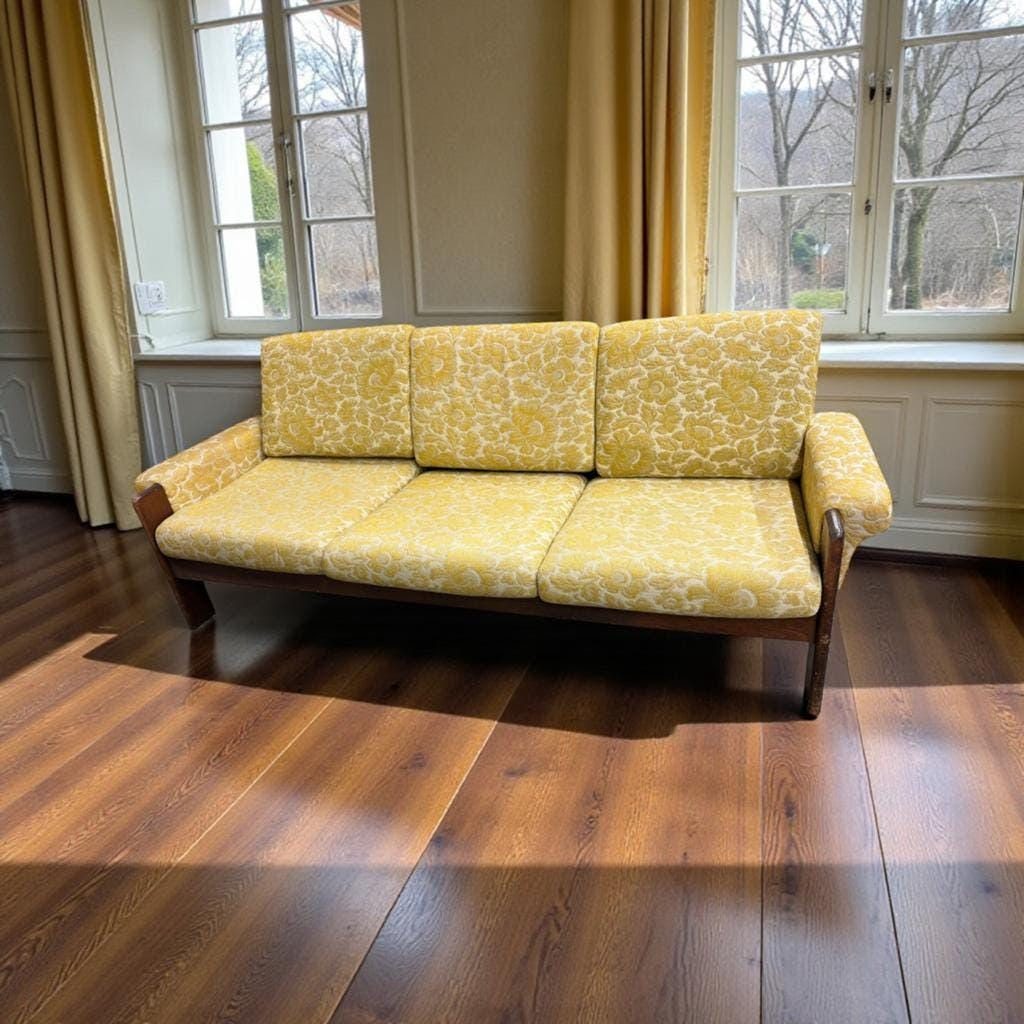 Vintage wooden sofa / armchair with yellow accent