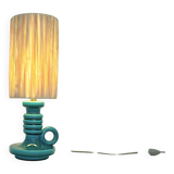 Art Deco green ceramic candle holder lamp base with raffia shade