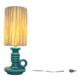Pied de lampe bougeoir en céramique verte Art Déco et abat-jour raphia