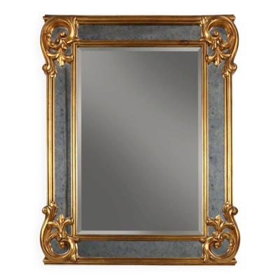 Miroir en résine avec ornements dorés et panneaux en verre miroir fumé, Belgique