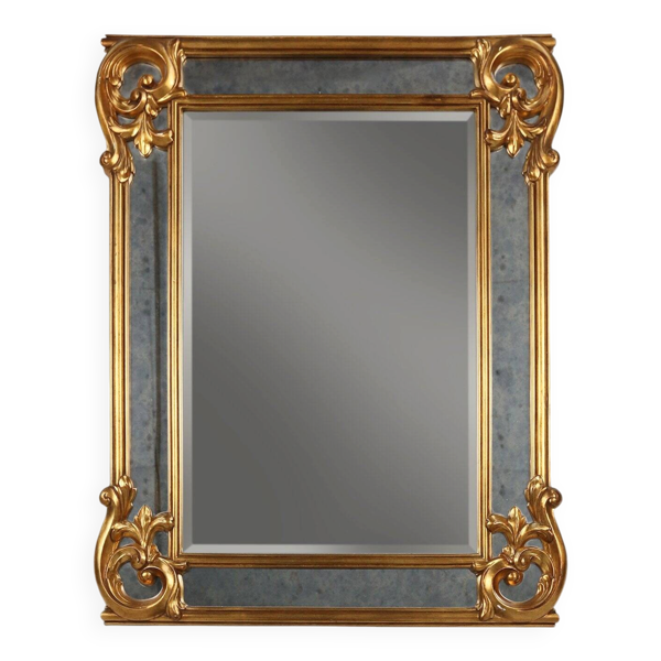 Miroir en résine avec ornements dorés et panneaux en verre miroir fumé, Belgique