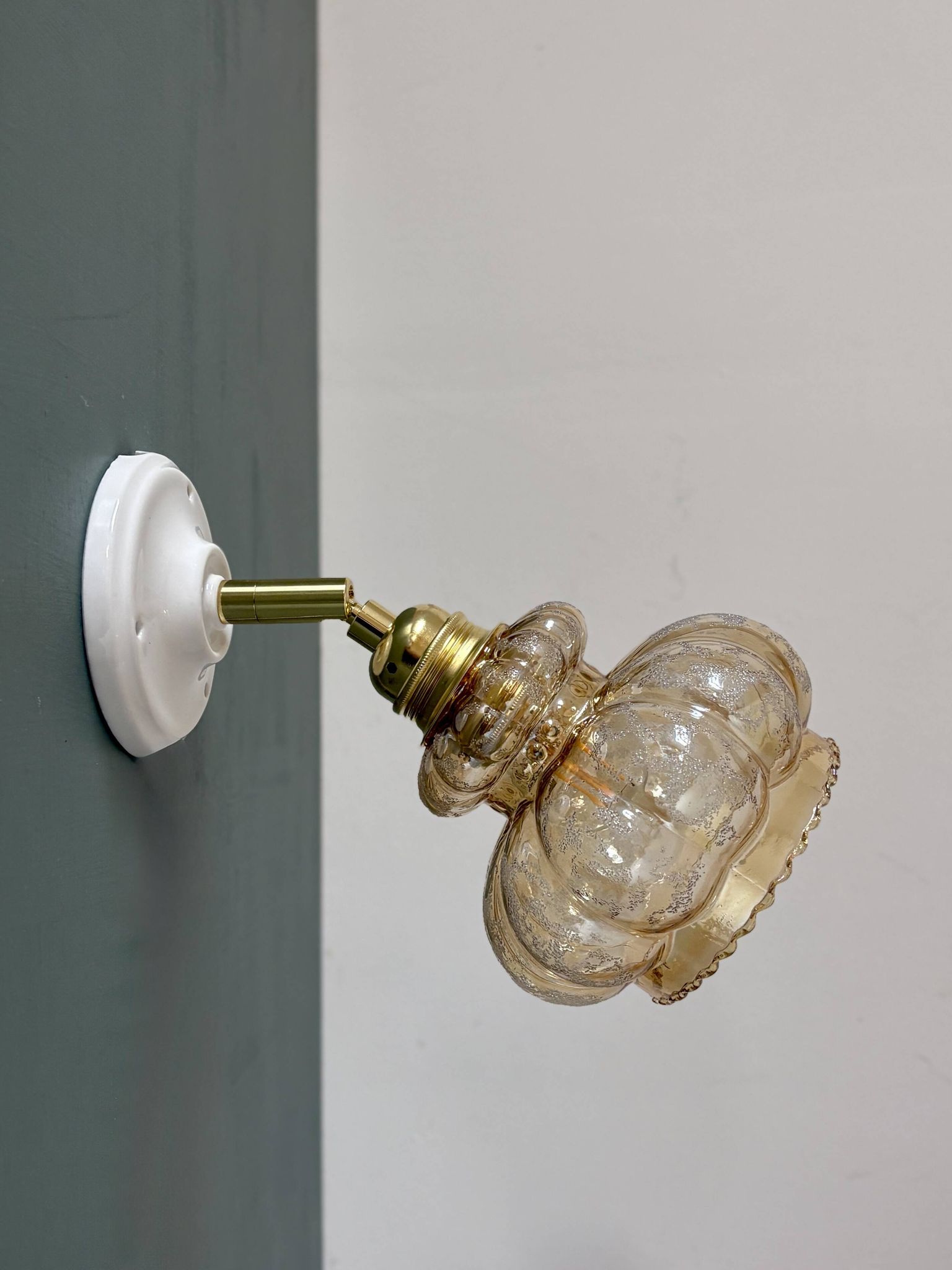 Vintage amber frosted glass tulip wall light