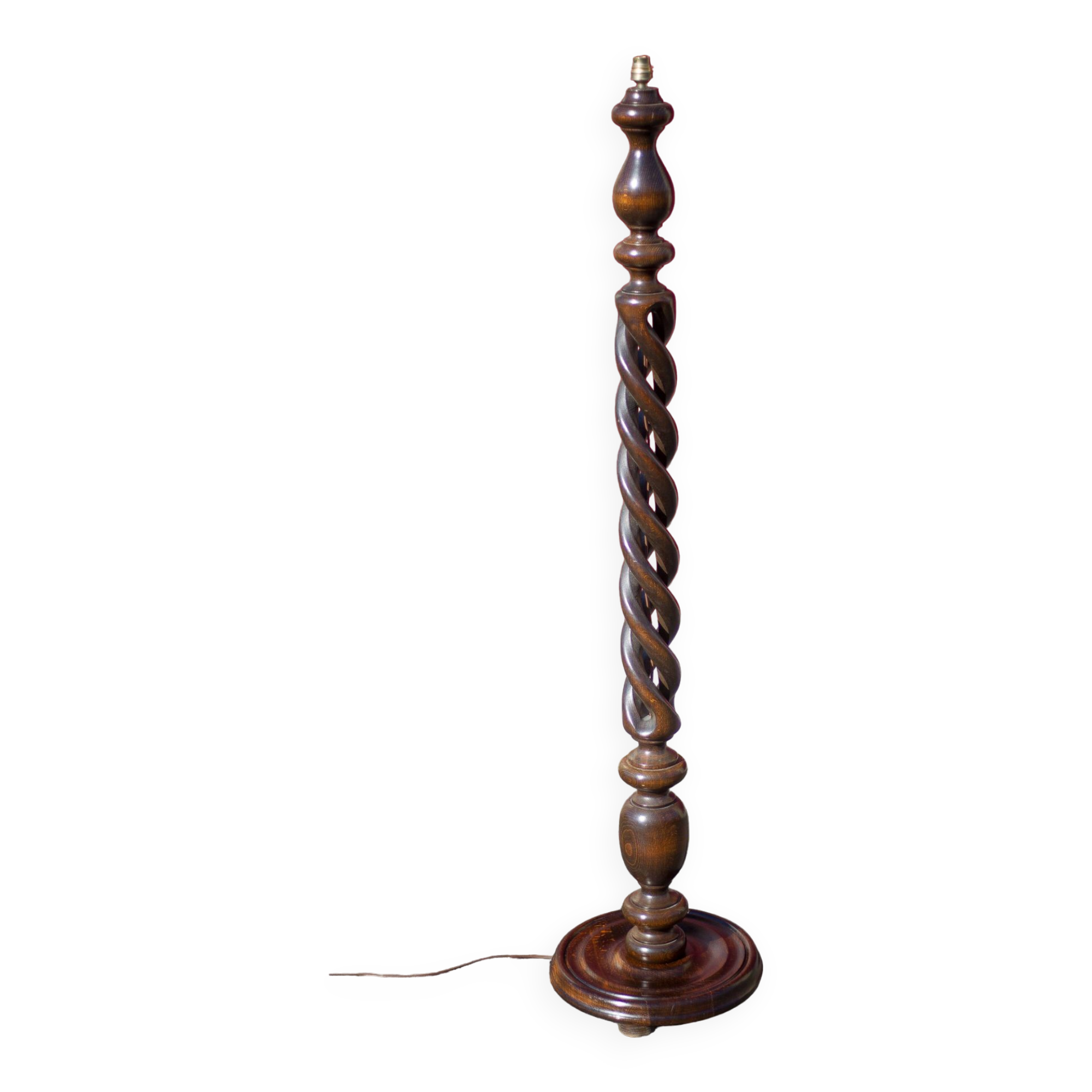 Wooden floor lamp, turned wooden floor lamp, large vintage wooden lamp base