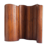 Vintage articulated pine screen by Jomain Baumann for Melun, France 1920-1930
