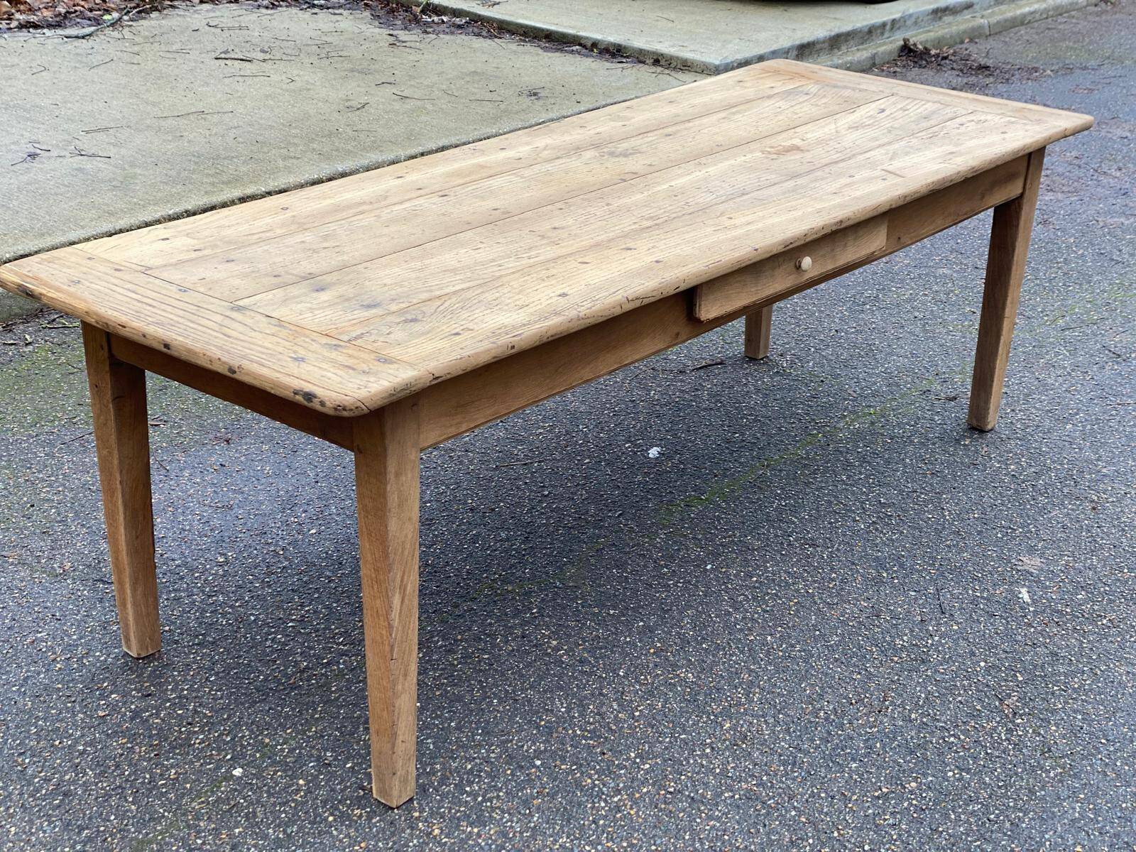 Table de ferme rénovée en chêne massif du 18ème avec tiroir 220cm