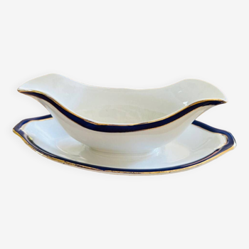 Villeroy and Boch white, blue and gold sauce bowl • Made in Saar-Basin Clasico Mettlach