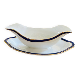 Villeroy and Boch white, blue and gold sauce bowl • Made in Saar-Basin Clasico Mettlach