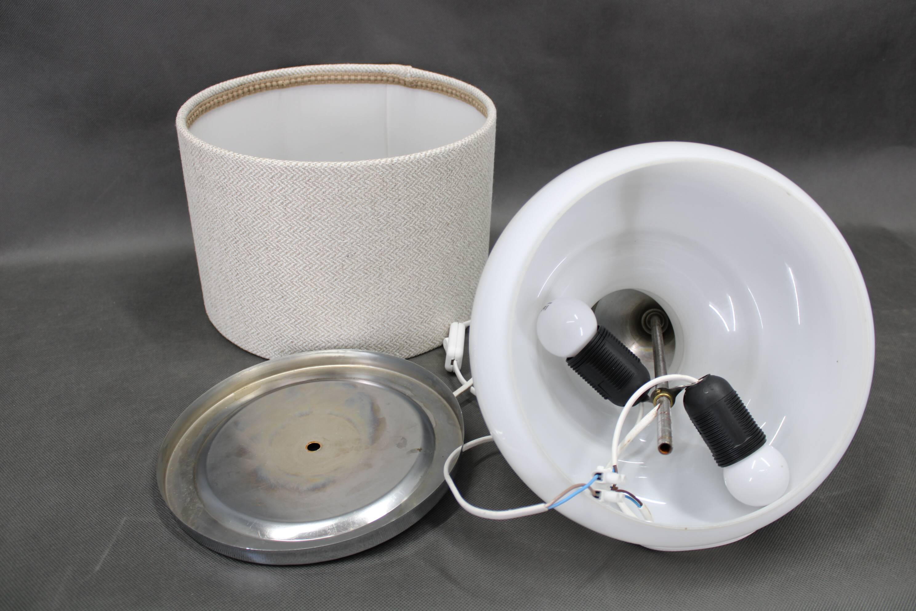 1970s Italian Glass Table Lamp with Boucle Fabric Shade