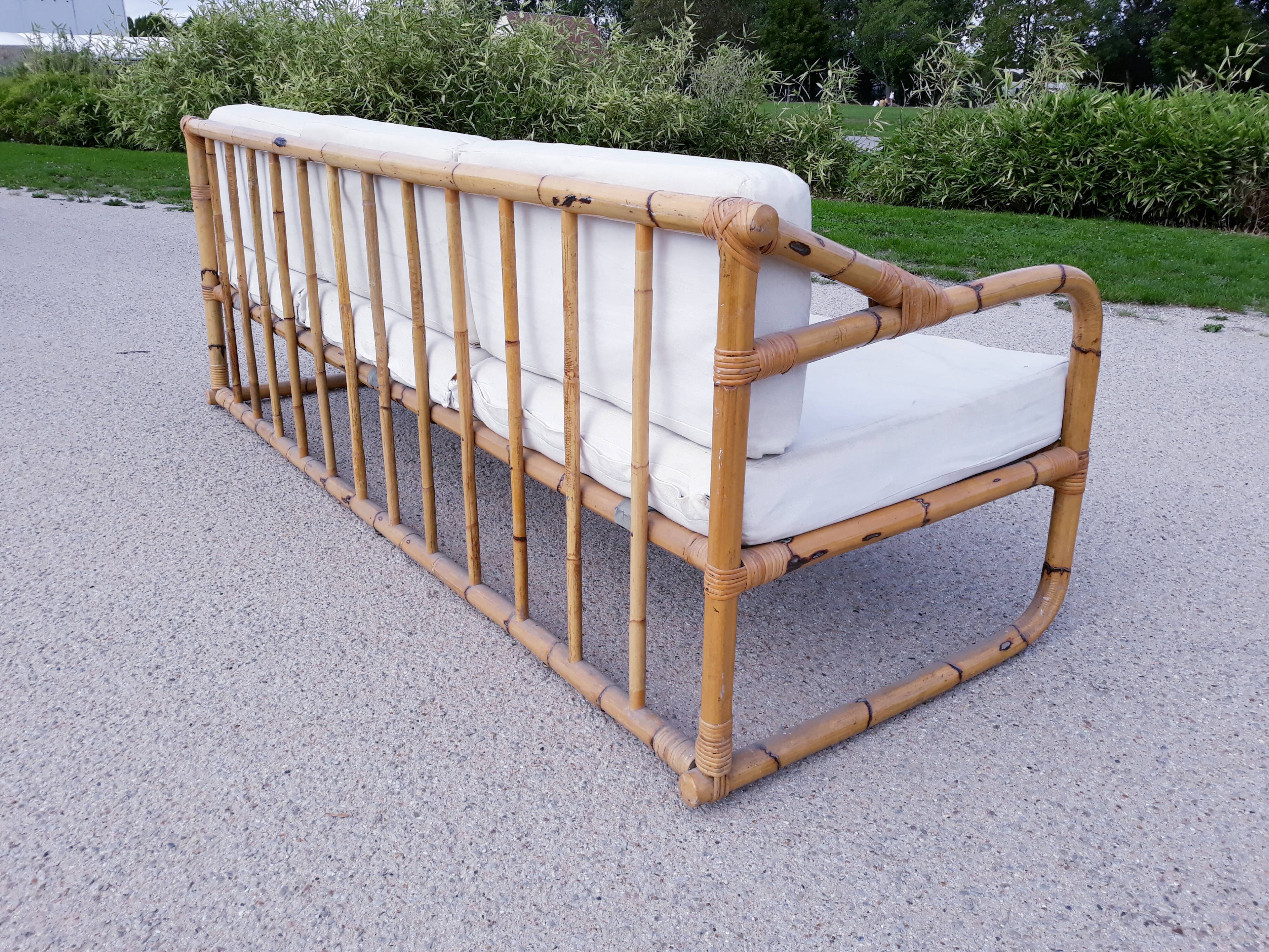 Sofa bench 3-seater vintage rattan