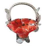 Empty pocket/Basket, Candy basket. In blown art glass. Orange speckled. Murano style