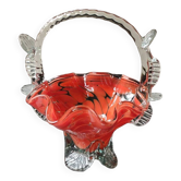 Vide poche/Panier, Corbeille à bonbons. En verre d Art soufflé. Moucheté orange. Style Murano