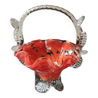 Empty pocket/Basket, Candy basket. In blown art glass. Orange speckled. Murano style