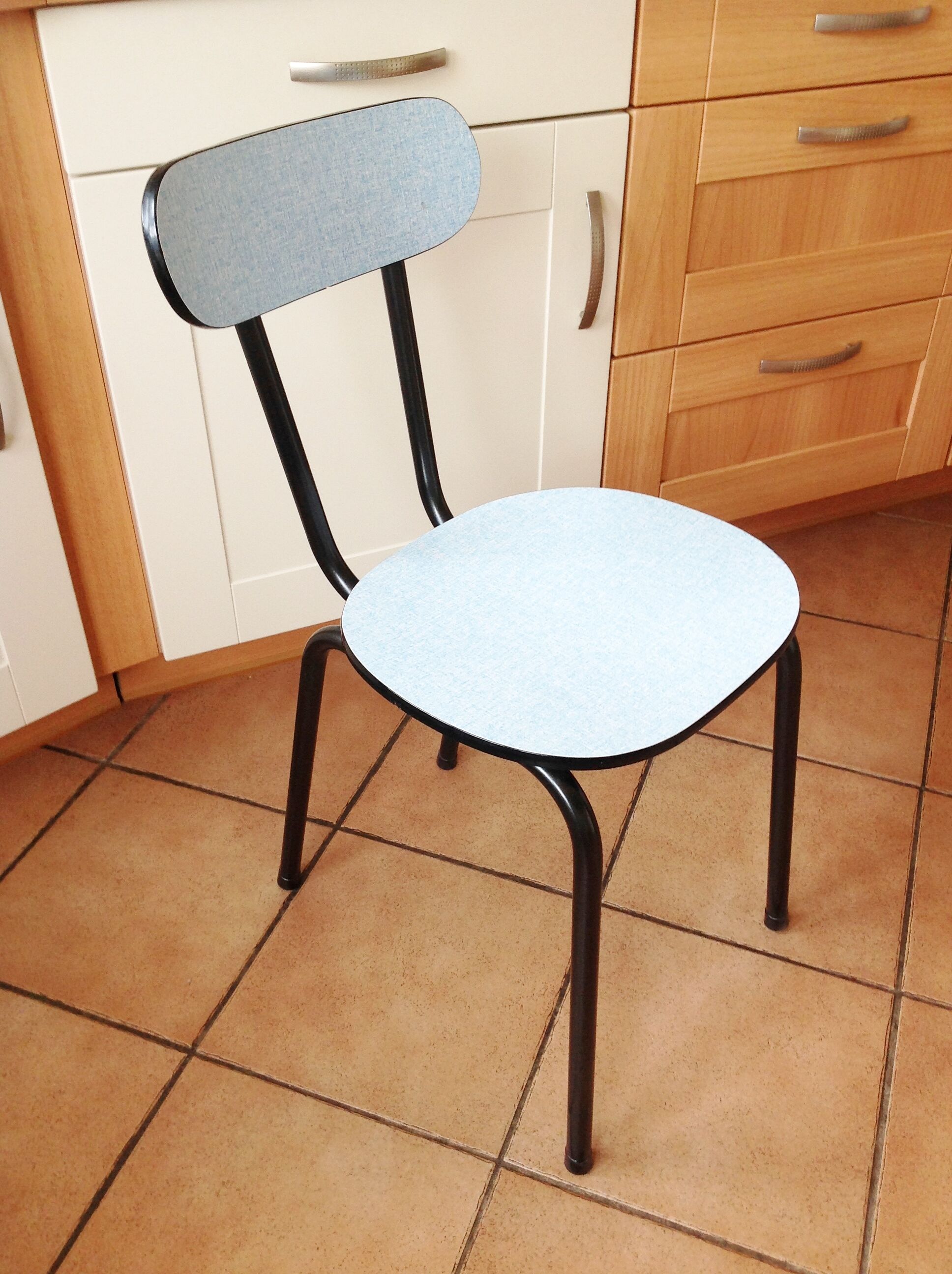 Light blue formica chair and black/vintage 50-60s