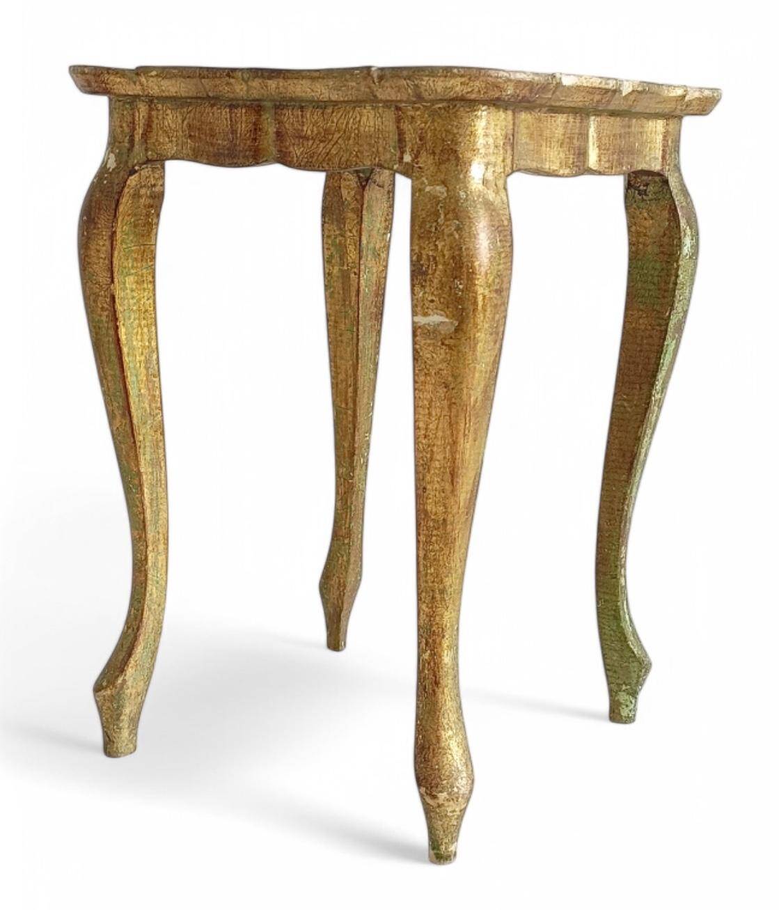 Rococo Revival Gilt Side Table, Light Turquoise, Italy, 1950s Design