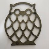 Dessous de plat ancien hibou chouette doré en laiton