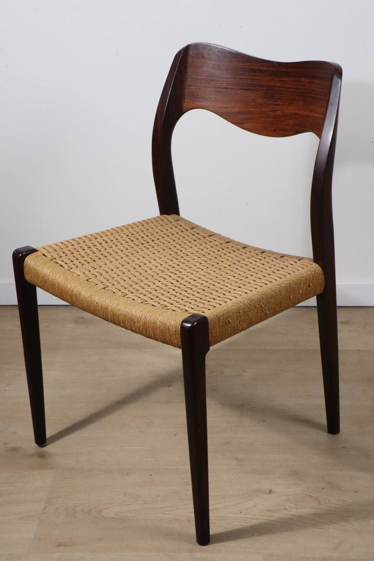 Scandinavian chair model 71 by Niels Otto Moller in teak and rope