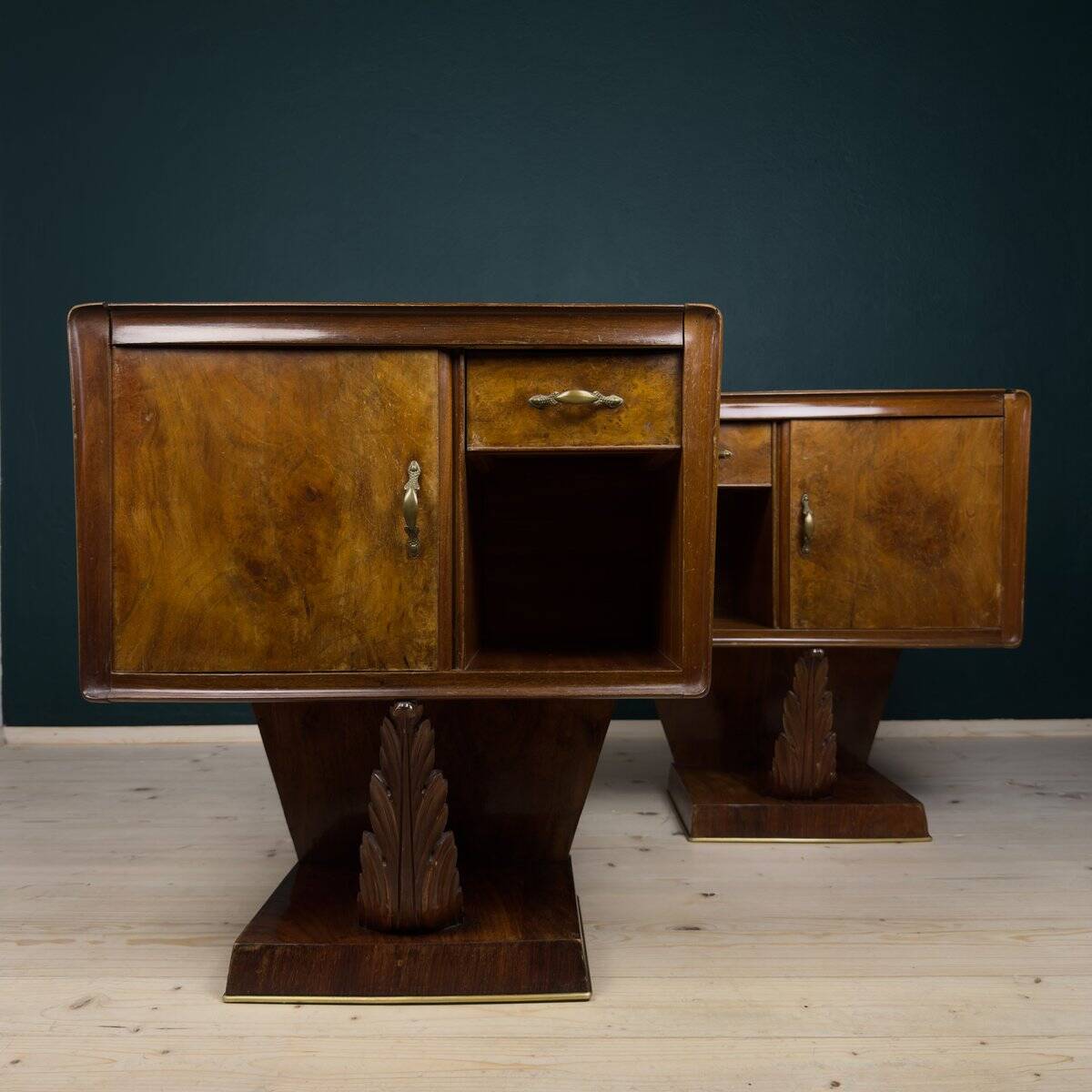 Vintage wooden bedside tables, Italy, 1950s, set of 2.