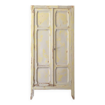 Petite armoire ancienne patiné beige et jaune