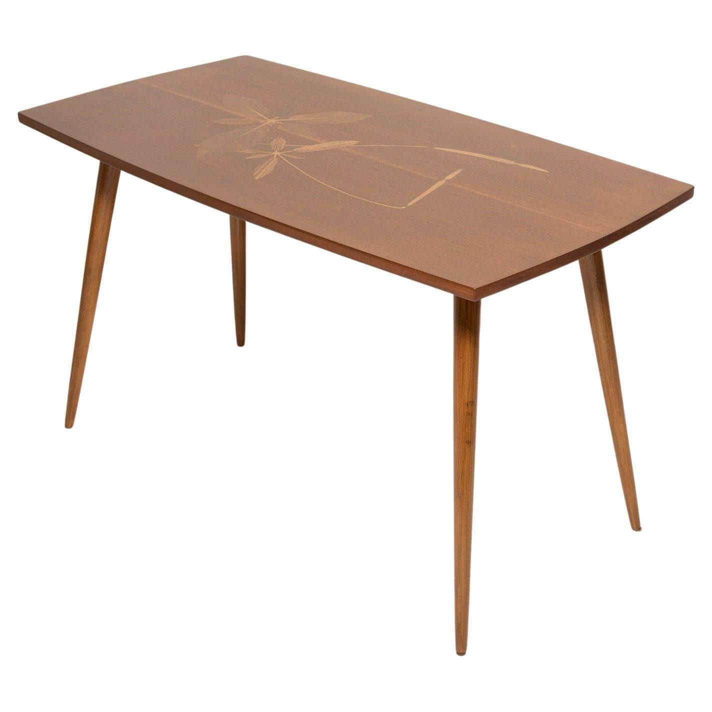 Antique mid-century coffee table, vintage, hand-painted beech wood, Germany, 1960s.