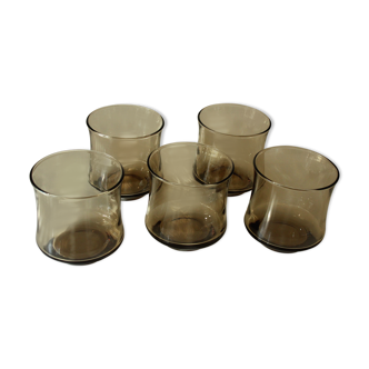5 smoked glass whiskey glasses gray black, vintage