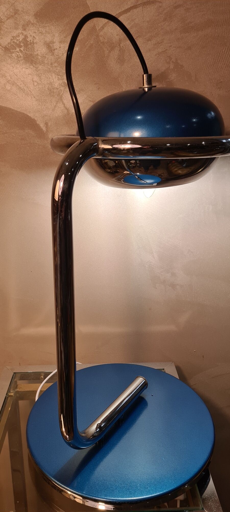 Lamp chrome and blue metal