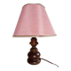 Lampe à poser bois tourné, abat jour rose, retro chic