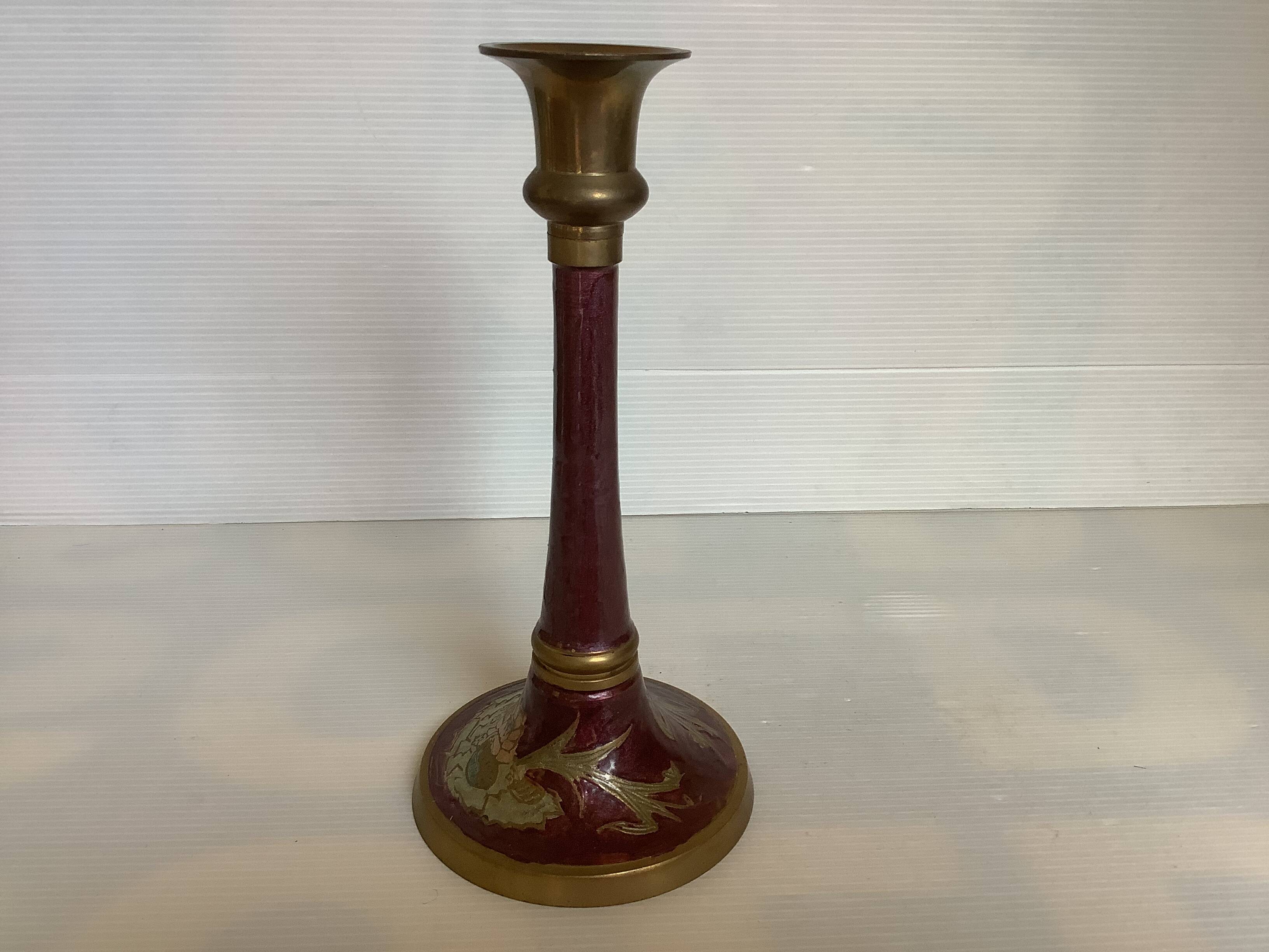 Purple violet cloisonné candlestick