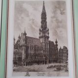 Painting lithograph engraving etching Brussels Town Hall