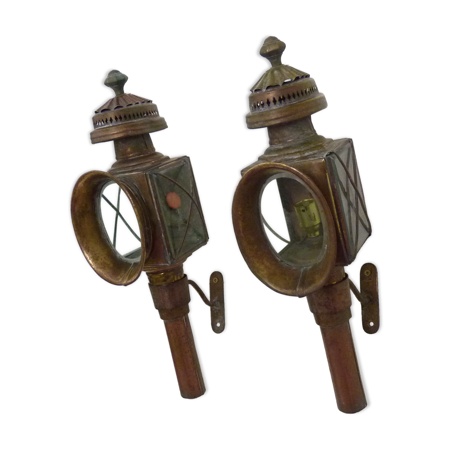 Pair of vintage wall lamps carriage lanterns, cab, electrified lanterns. Year 20 30