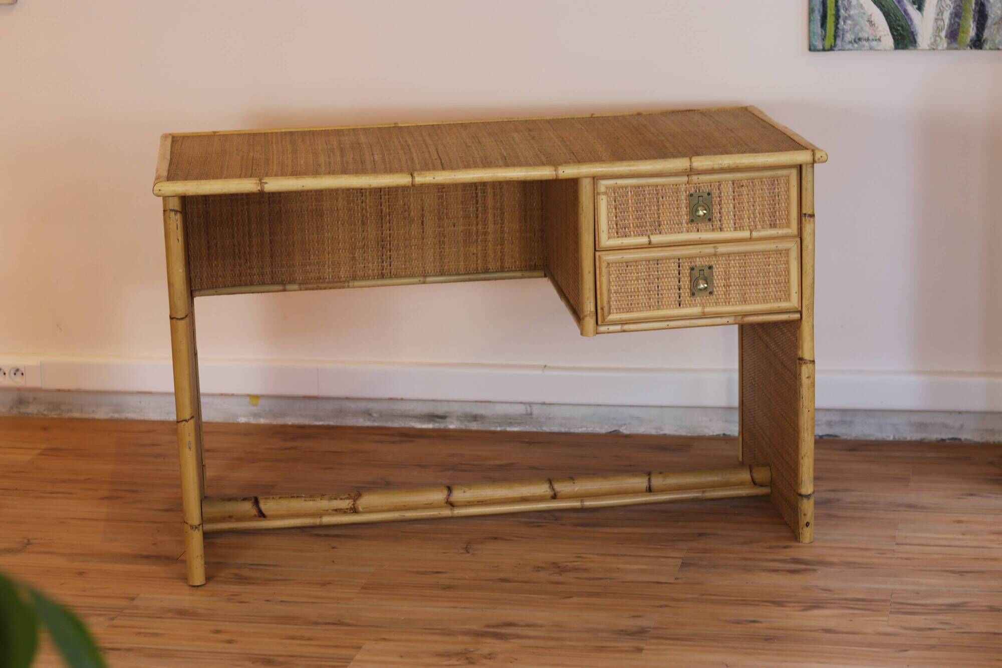 Dal Vera bamboo rattan desk and chair from the 1970s.