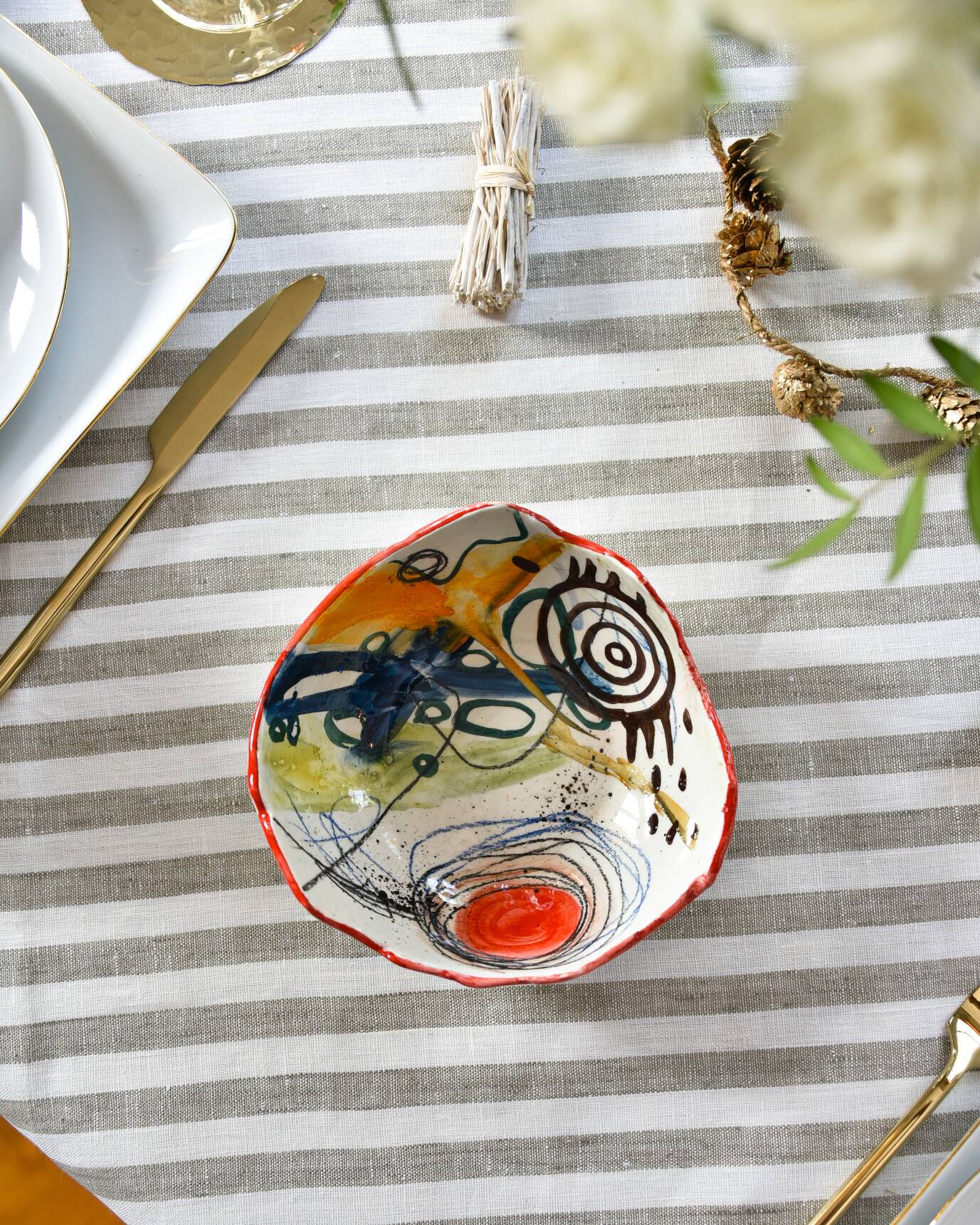 Ceramic bowl Abstract art Red