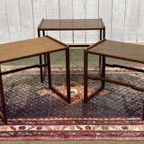 Set of 3 English teak nesting tables from the 1970s