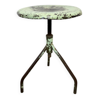 Green Industrial Iron Swivel Stool, 1960s