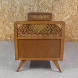 Lit en rotin et bois pieds compas enfant vintage