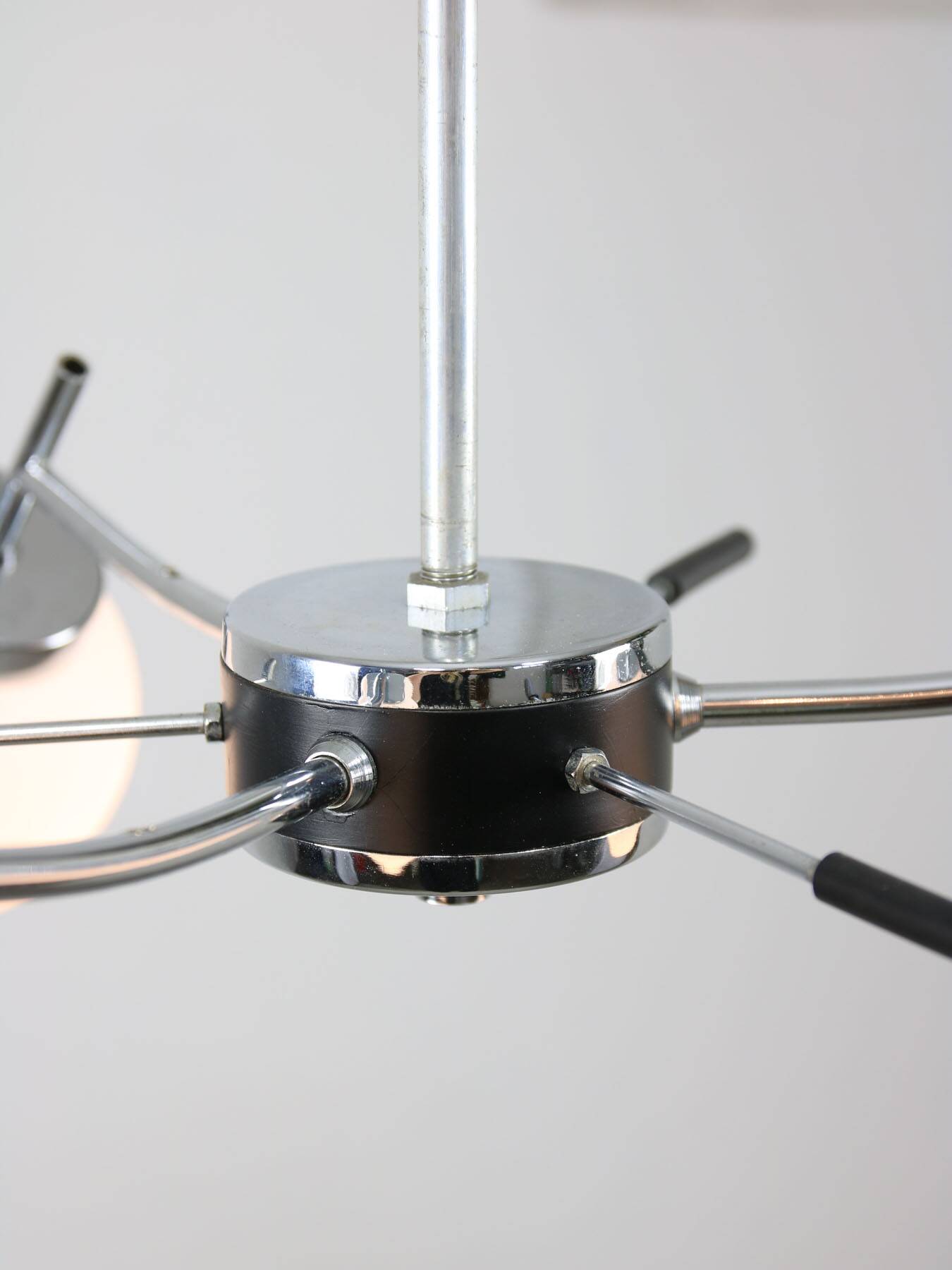 Mid-Century Italian Chrome and Opaline Chandelier