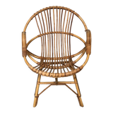 Vintage 70s rattan bamboo wicker shell armchair