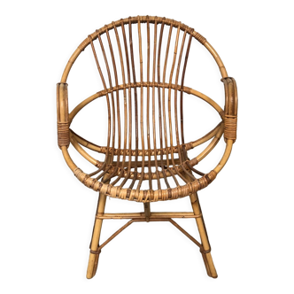 Vintage 70s rattan bamboo wicker shell armchair