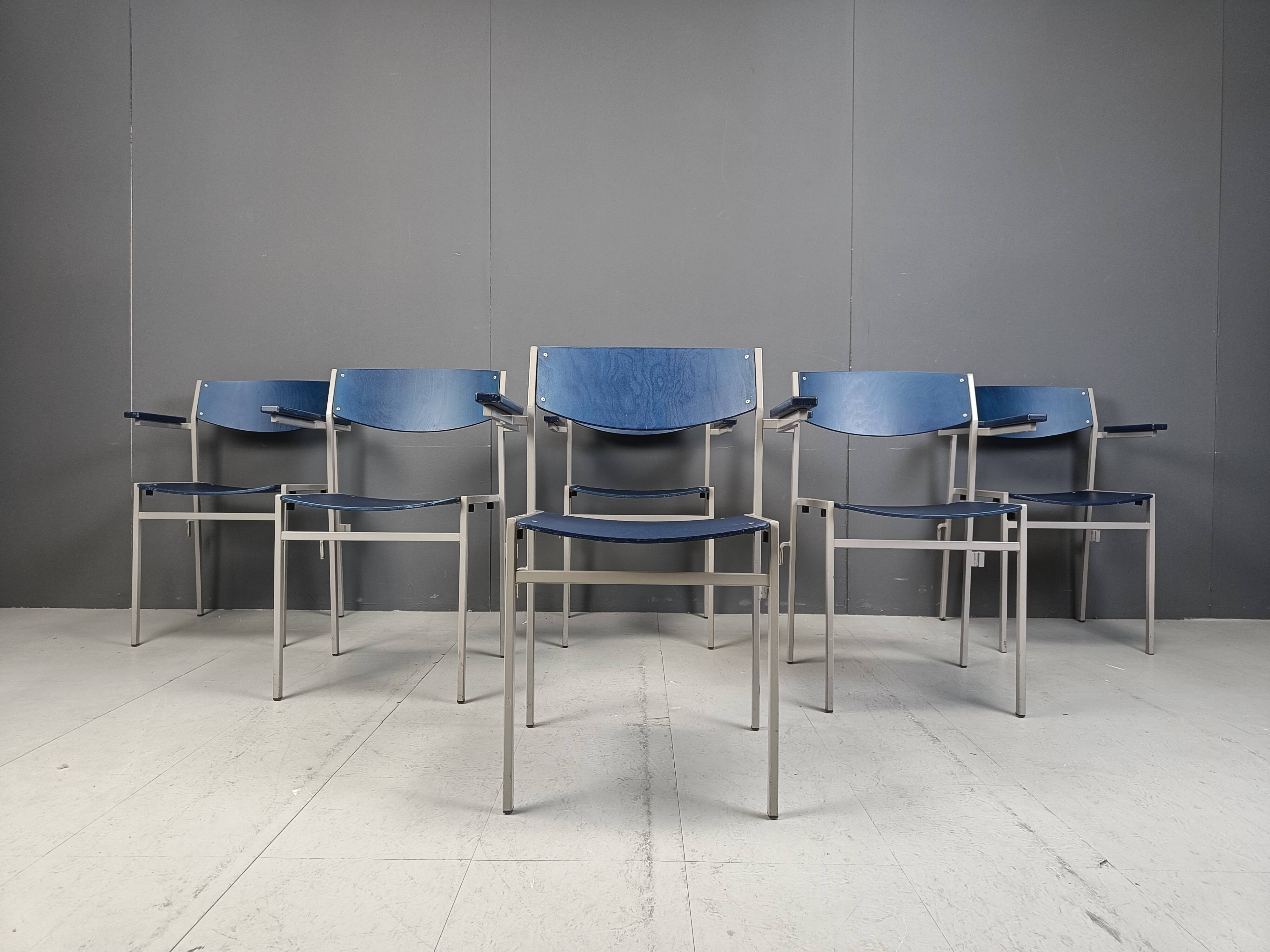 Minimalist Metal and Plywood Stackable Armchairs by Gijs Van Der Sluis