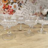 Set of 6 vintage champagne glasses in chiseled glass with flared drinking rim