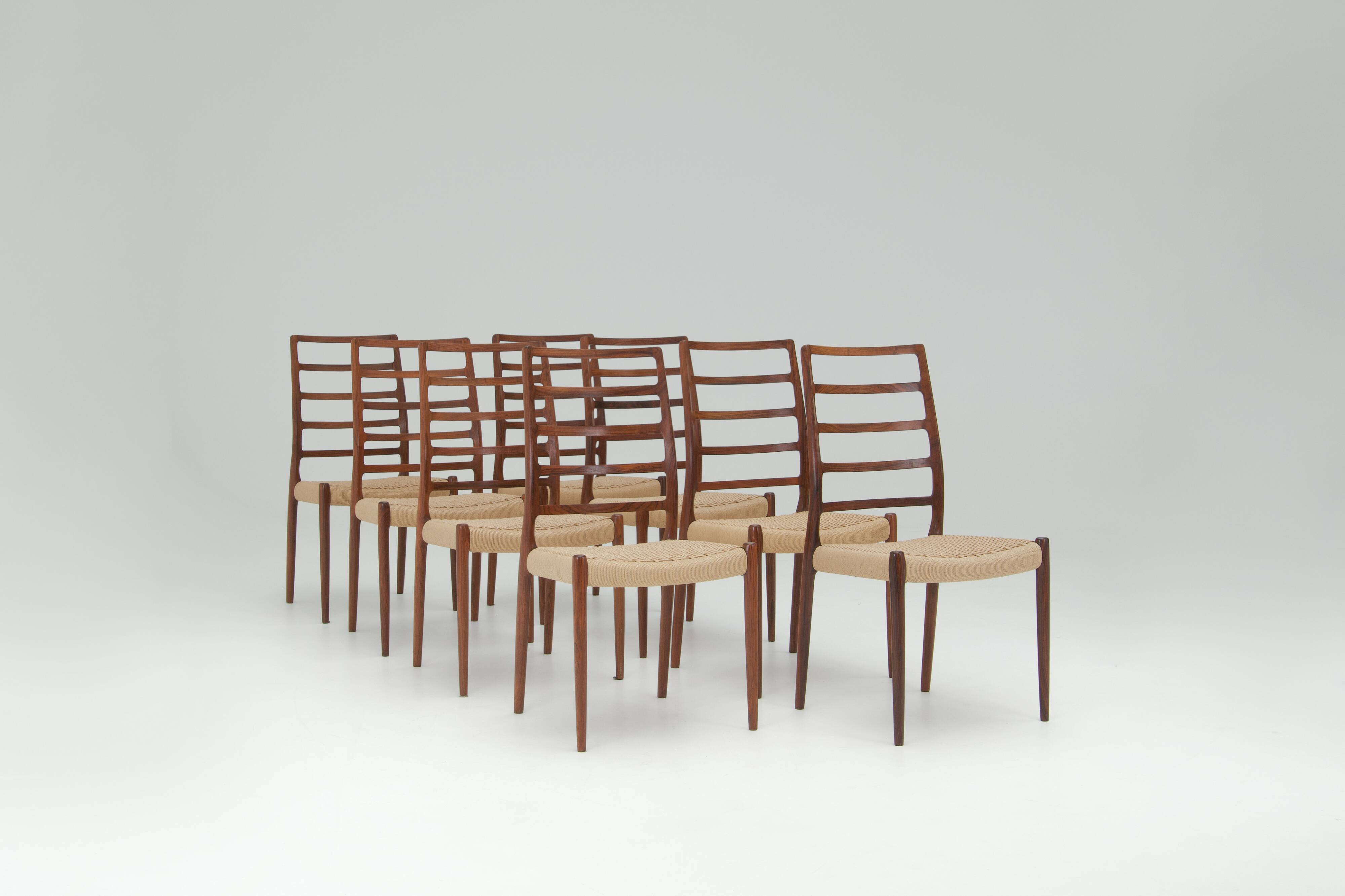 Set of 8 'Model no. 82' dining chairs