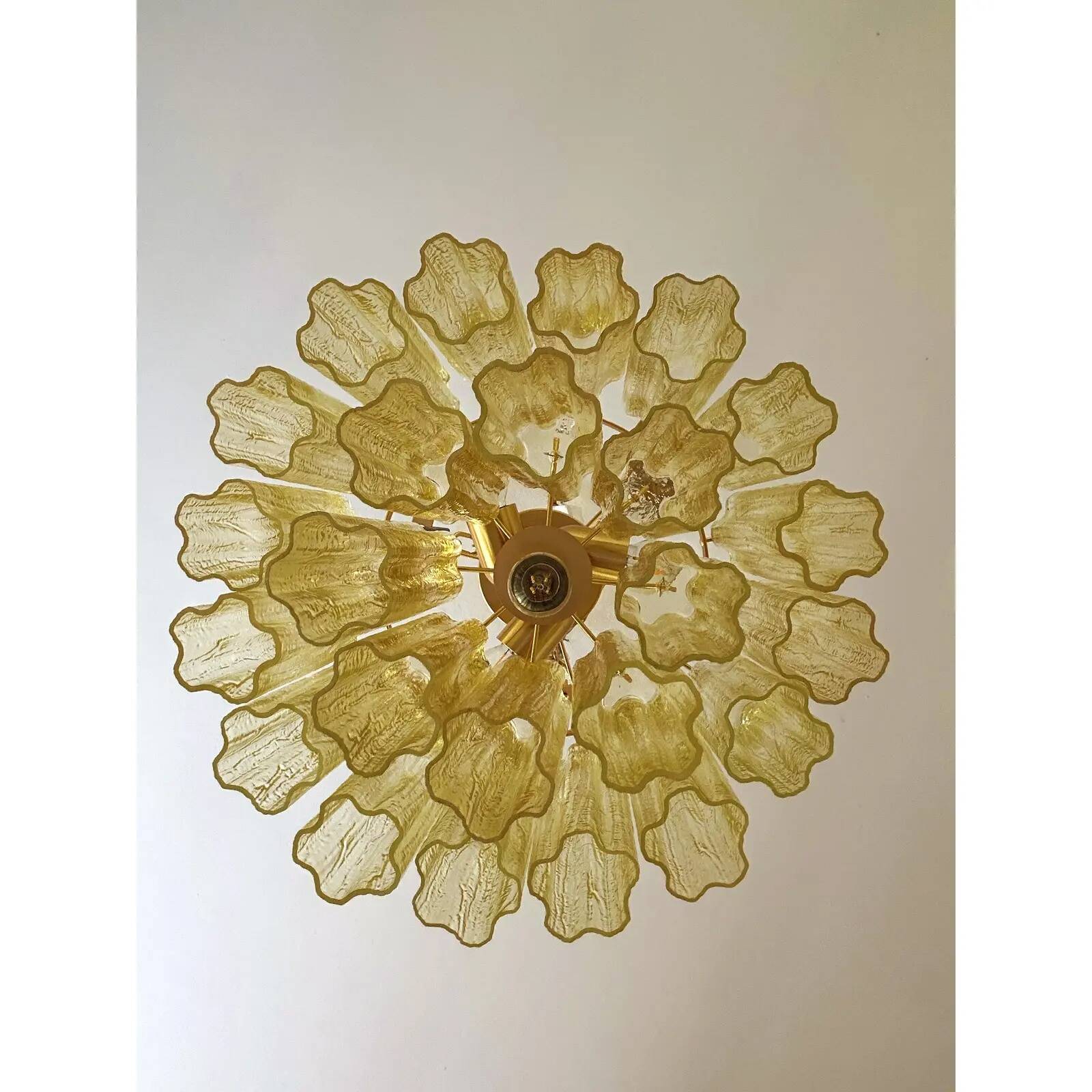 Handcrafted Contemporary Flush Mount in Gold with Amber Murano Glass