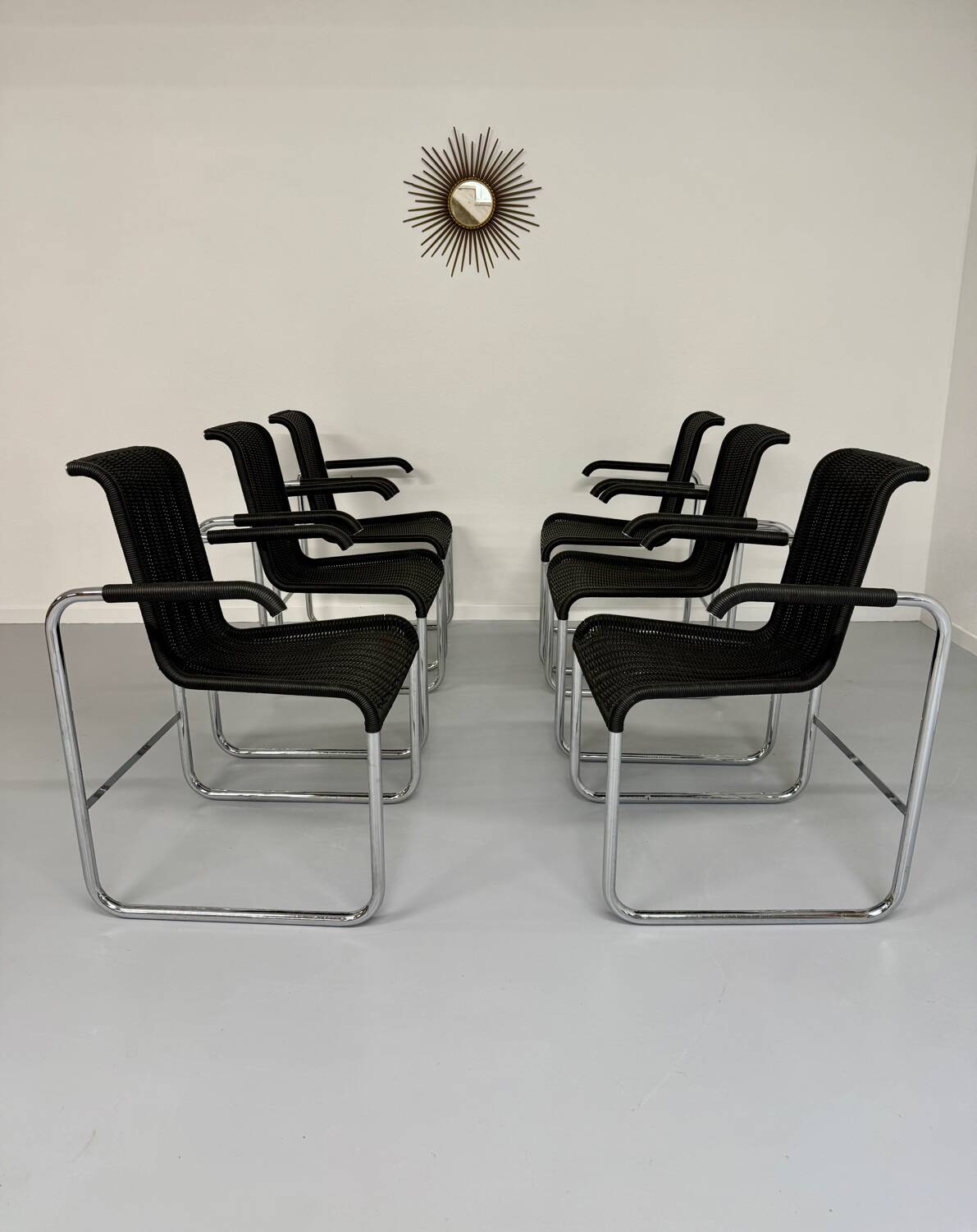 6 black tubular chairs design by Axel Bruchhäuser model D20 bauhaus