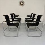 6 chaises noires tubulaires design d'Axel Bruchhäuser modèle D20 bauhaus
