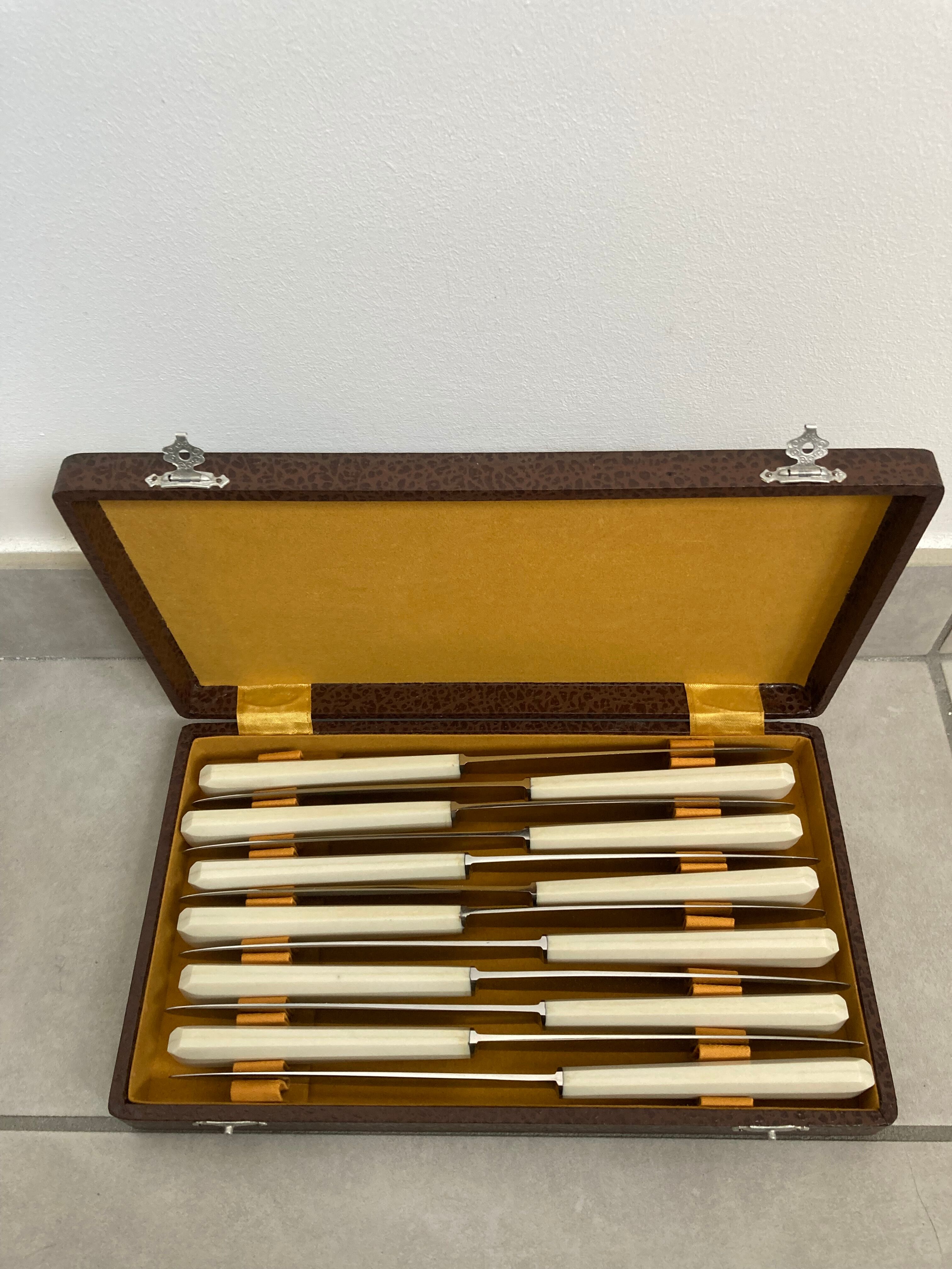 Box of 12 Art Deco stainless steel knives