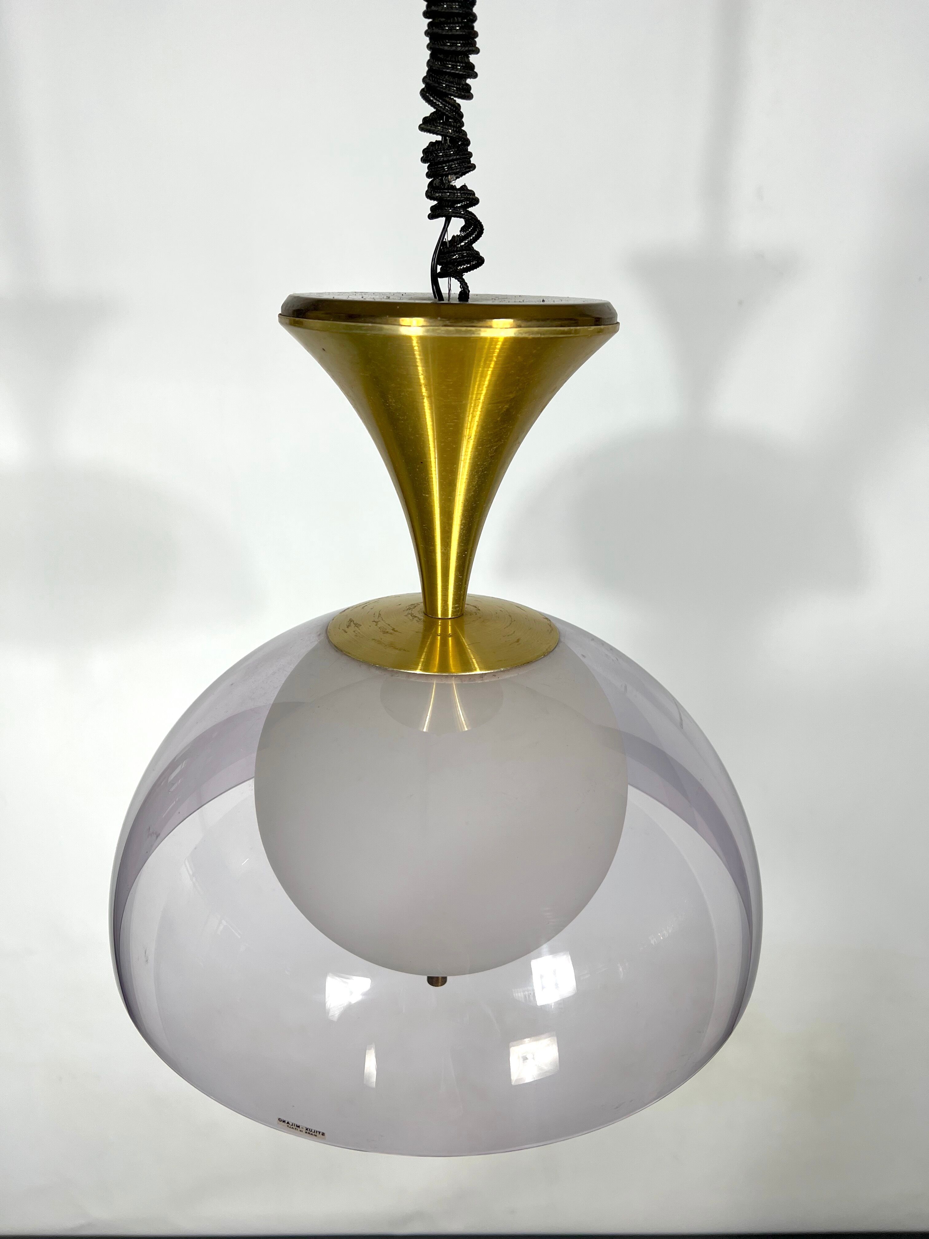 Vintage brass Stilux Milano chandelier, Italy 1960s