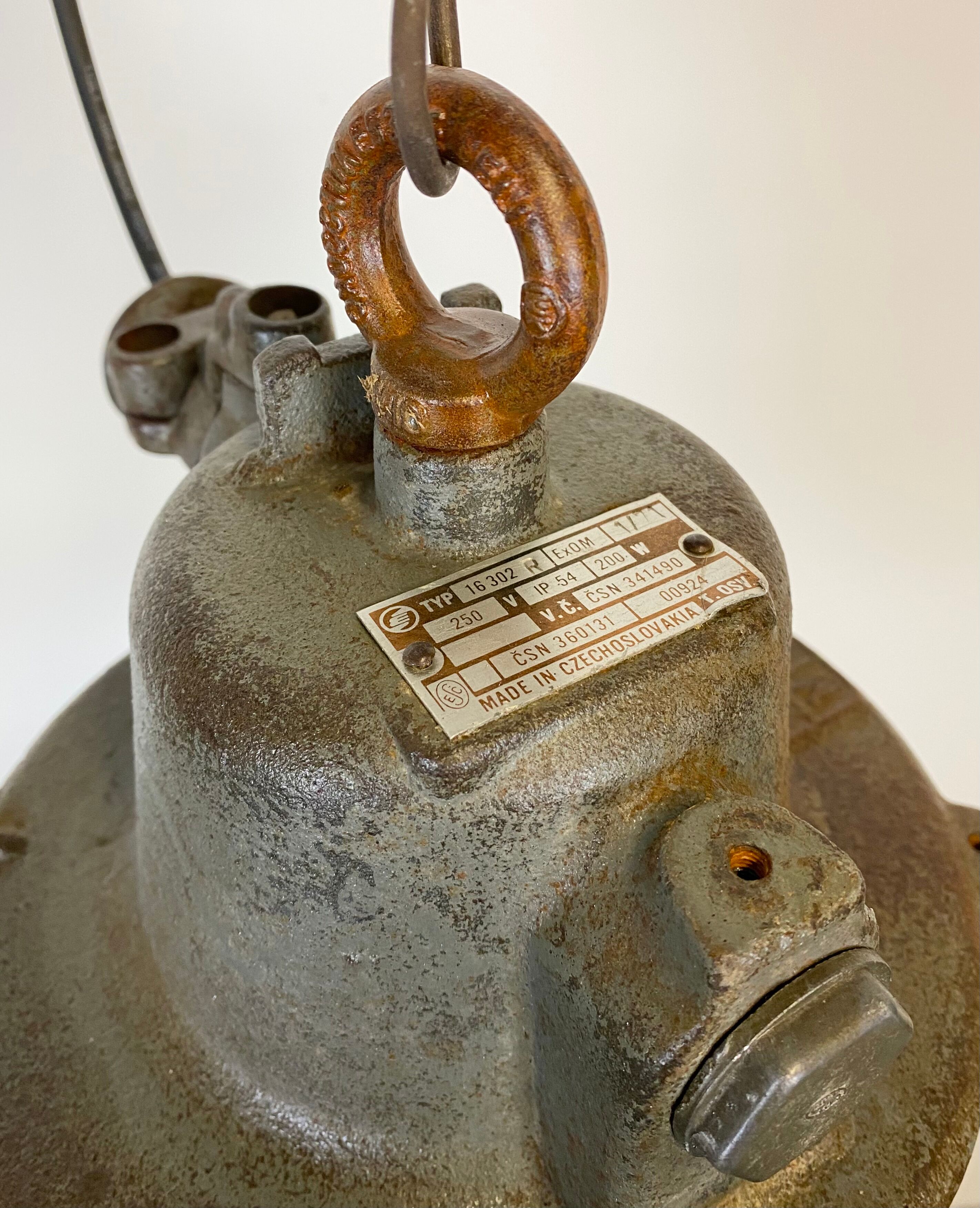 Grey cast iron industrial cage pendant light, 1970s