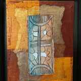 Oil on canvas modern composition Manuela Dikoumé 20th black frame