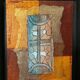 Oil on canvas modern composition Manuela Dikoumé 20th black frame