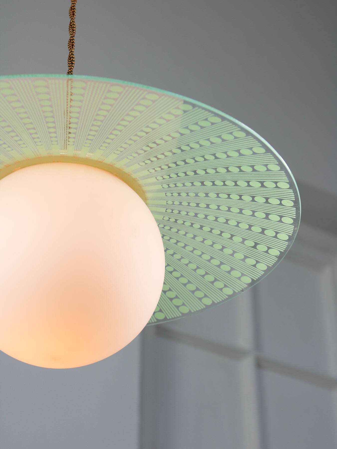 Mid-Century Italian Brass and Opaline Angel Pendant Lamp