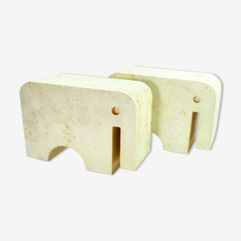 Pair elephant bookends travertine Fratelli Mannelli, 1970s